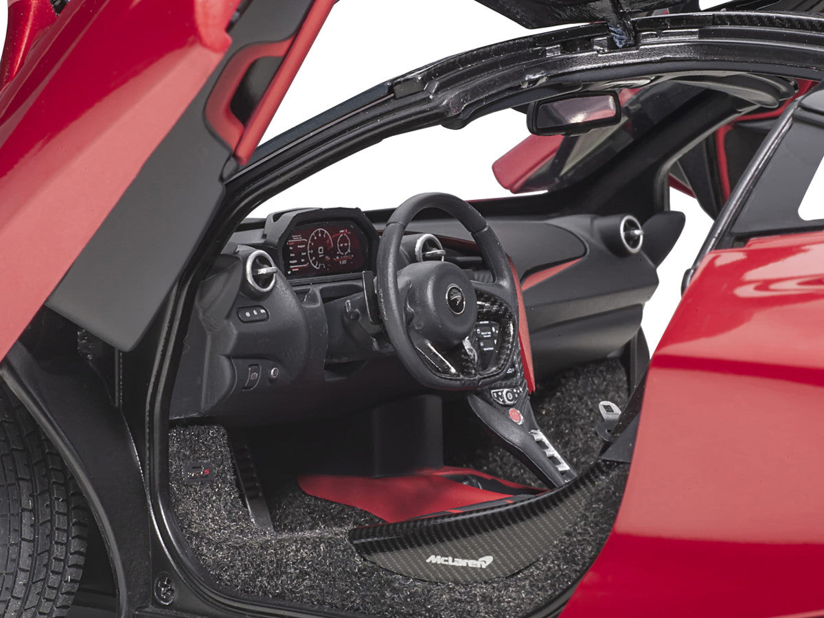 Mclaren 720S Memphis Red Metallic with Black Top and Carbon Accents 1/18 Model Car by Autoart by Autoart