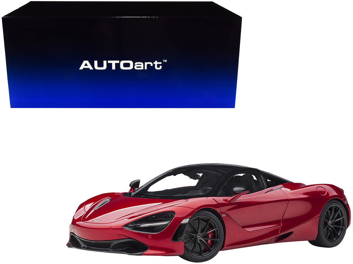 Mclaren 720S Memphis Red Metallic with Black Top and Carbon Accents 1/18 Model Car by Autoart by Autoart