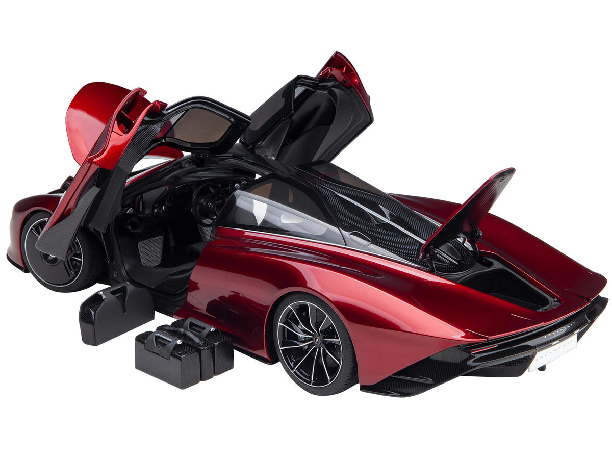 McLaren Speedtail Volcano Red Metallic with Black Top and Suitcase Accessories 1/18 Model Car by Autoart by Autoart