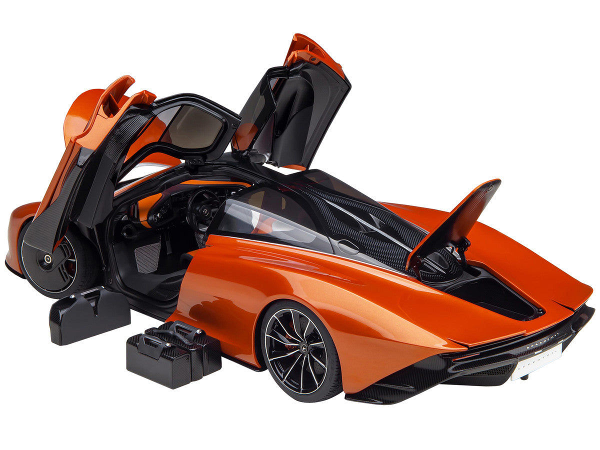 McLaren Speedtail Volcano Orange Metallic with Black Top and Suitcase Accessories 1/18 Model Car by Autoart by Autoart