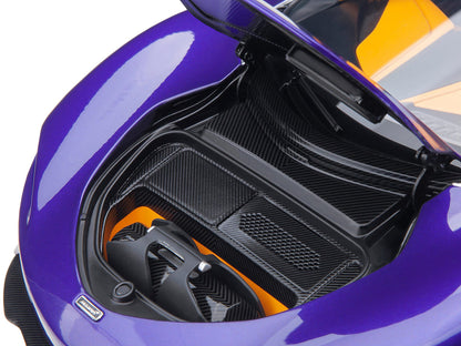 McLaren Speedtail Lantana Purple Metallic with Black Top and Yellow Interior and Suitcase Accessories 1/18 Model Car by Autoart by Autoart