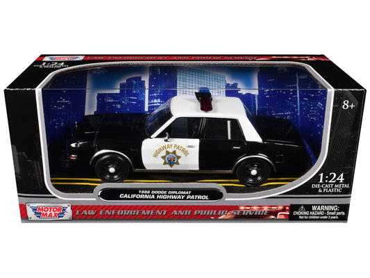 1986 Dodge Diplomat Police Car "California Highway Patrol" Black and White "Law Enforcement and Public Service" Series 1/24 Diecast Model Car by Motormax by Motormax