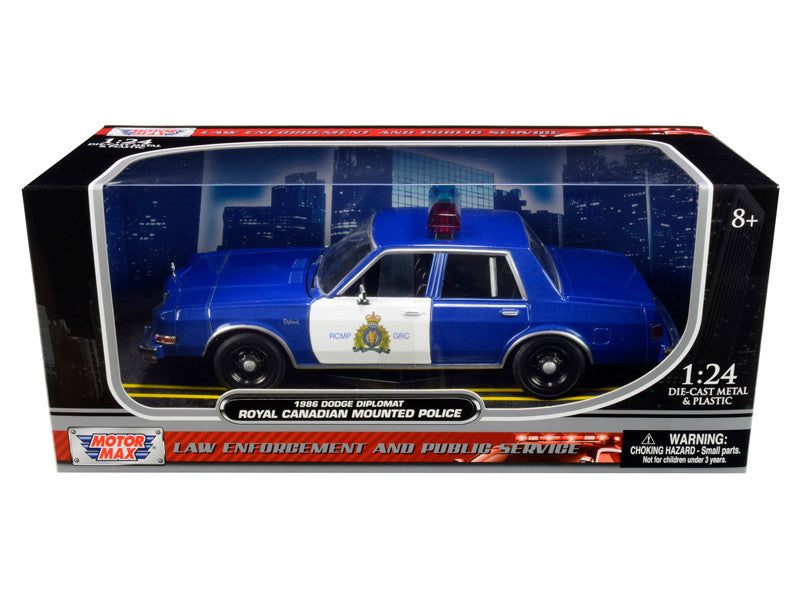 1986 Dodge Diplomat "Royal Canadian Mounted Police" Metallic Blue and White 1/24 Diecast Model Car by Motormax by Motormax