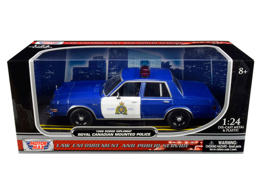 1986 Dodge Diplomat "Royal Canadian Mounted Police" Metallic Blue and White 1/24 Diecast Model Car by Motormax by Motormax