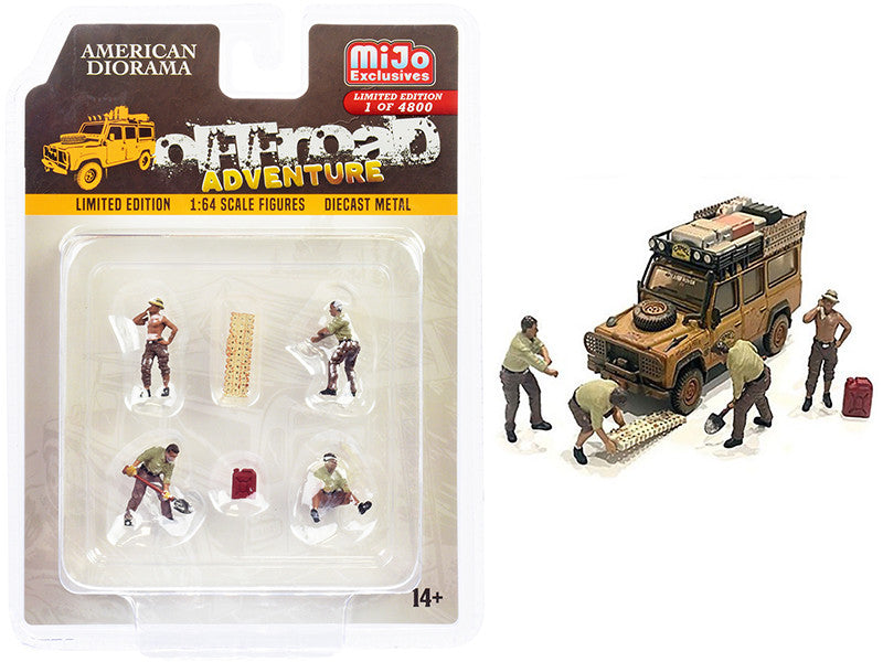 "Off-Road Adventure" 6 piece Diecast Set (4 Male Figurines and 2 Accessories) Limited Edition to 4800 pieces Worldwide for 1/64 Scale Models by American Diorama by American Diorama