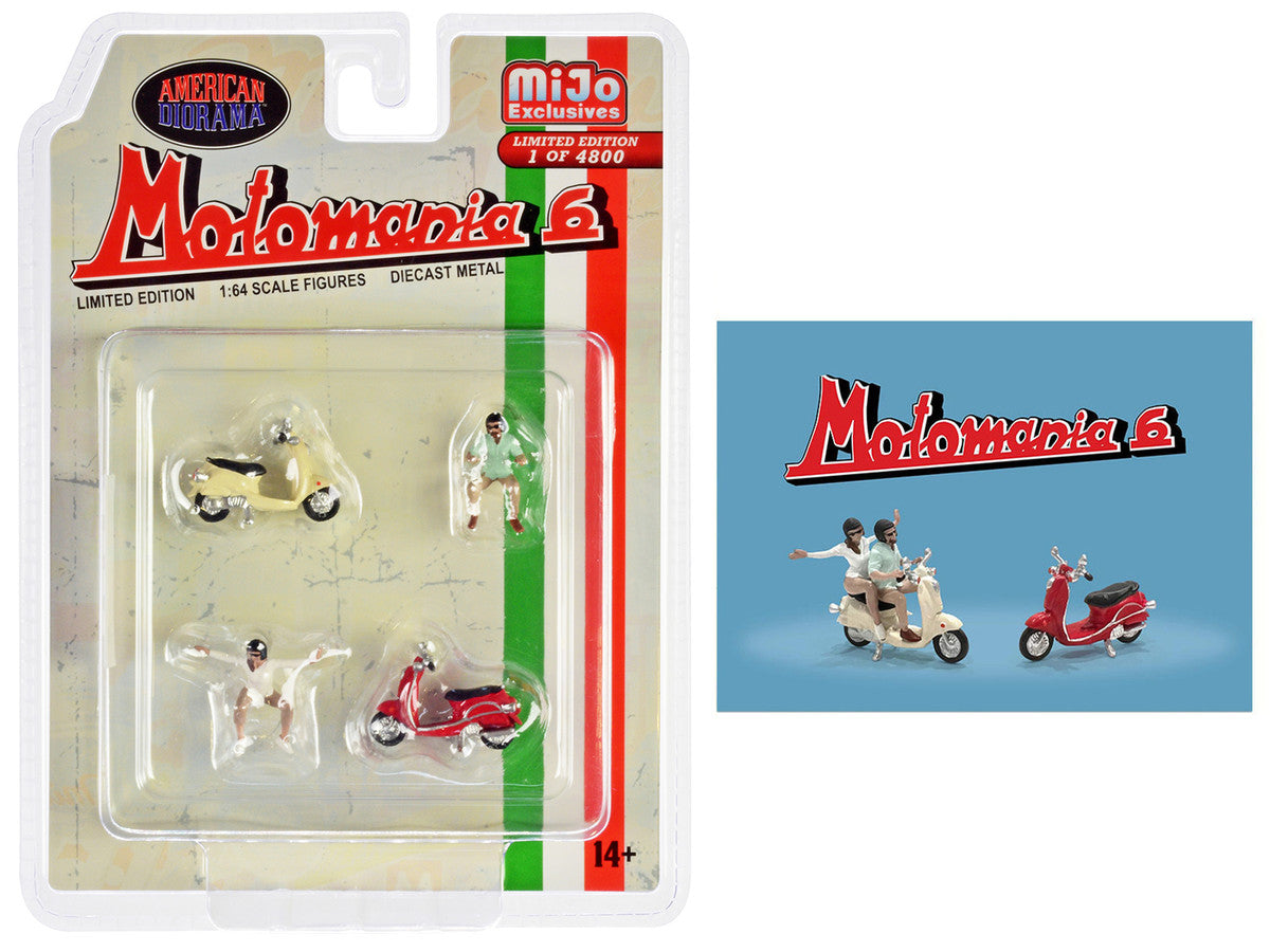 "Motomania 6" 4 piece Diecast Figure Set (2 Figures 2 Scooters) Limited Edition to 4800 pieces Worldwide 1/64 Scale Models by American Diorama by American Diorama