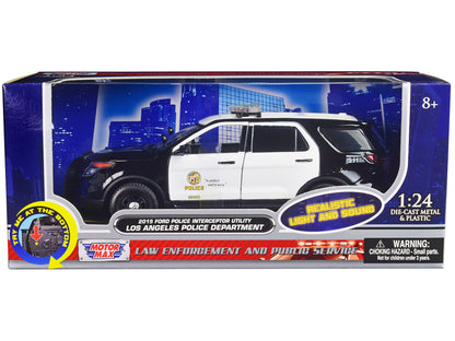 2015 Ford Police Interceptor Utility Black and White "Los Angeles Police Department (LAPD)" with Flashing Light Bar and Front and Rear Lights and Sounds 1/24 Diecast Model Car by Motormax by Motormax