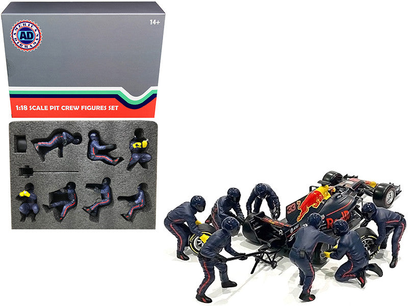 Formula One F1 Pit Crew 7 Figurine Set Team Blue Release II for 1/18 Scale Models by American Diorama by American Diorama