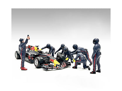Formula One F1 Pit Crew 7 Figure Set Team Blue Release III for 1/18 Scale Models by American Diorama by American Diorama