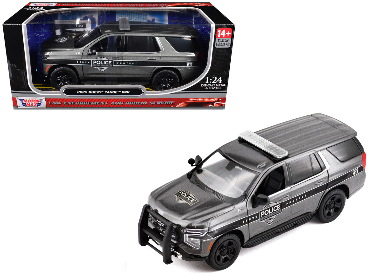 2025 Chevrolet Tahoe PPV "General Motors Police" Gray Metallic "Custom Builder's Kit - Law Enforcement and Public Service" Series 1/24 Diecast Model Car by Motormax by Motormax