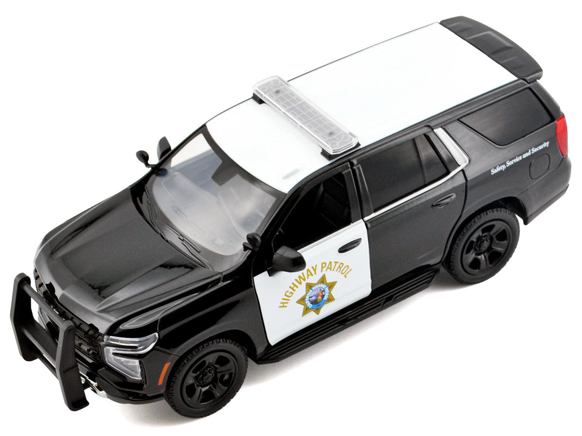 2025 Chevrolet Tahoe Police Pursuit Vehicle "California Highway Patrol" Black and White "Law Enforcement and Public Service" Series 1/24 Diecast Model Car by Motormax by Motormax