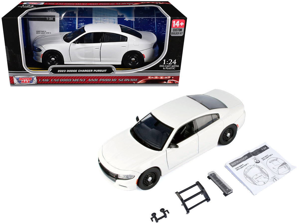 2023 Dodge Charger Pursuit Police Car White "Custom Builder's Kit - Law Enforcement and Public Service" Series 1/24 Diecast Model Car by Motormax by Motormax