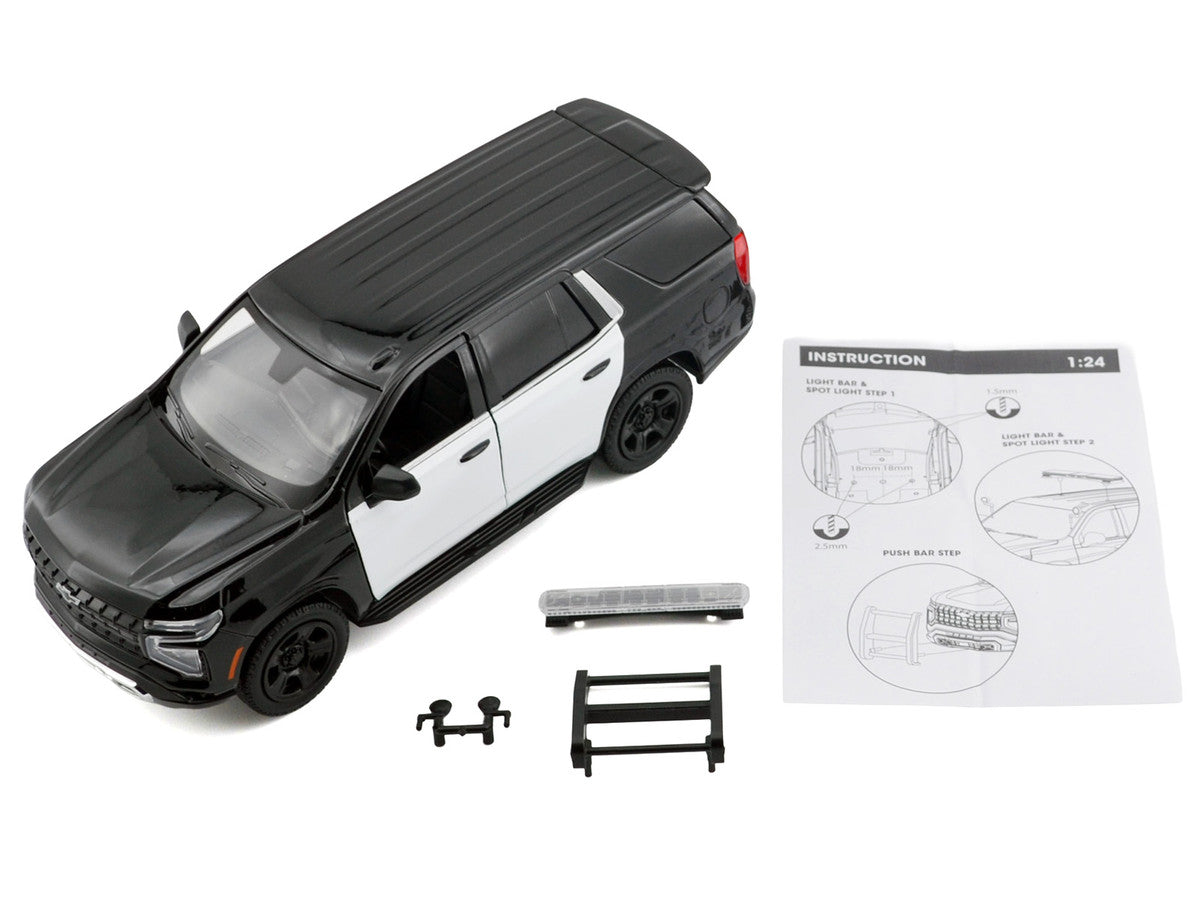 2025 Chevrolet Tahoe PPV Black and White "Custom Builder's Kit - Law Enforcement and Public Service" Series 1/24 Diecast Model Car by Motormax by Motormax