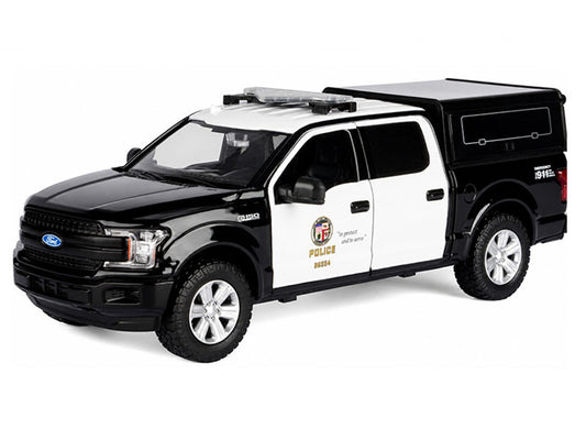 2019 Ford F-150 Lariat Crew Cab Pickup Truck with Camper "Los Angeles Police Department" Black and White "Law Enforcement and Public Service" Series 1/24-1/27 Diecast Model Car by Motormax by Motormax
