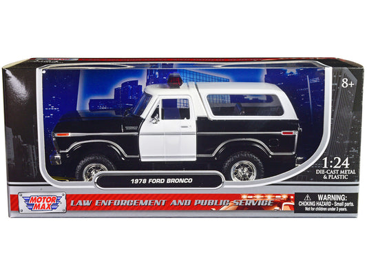 1978 Ford Bronco Police Car Unmarked Black and White "Law Enforcement and Public Service" Series 1/24 Diecast Model Car by Motormax by Motormax