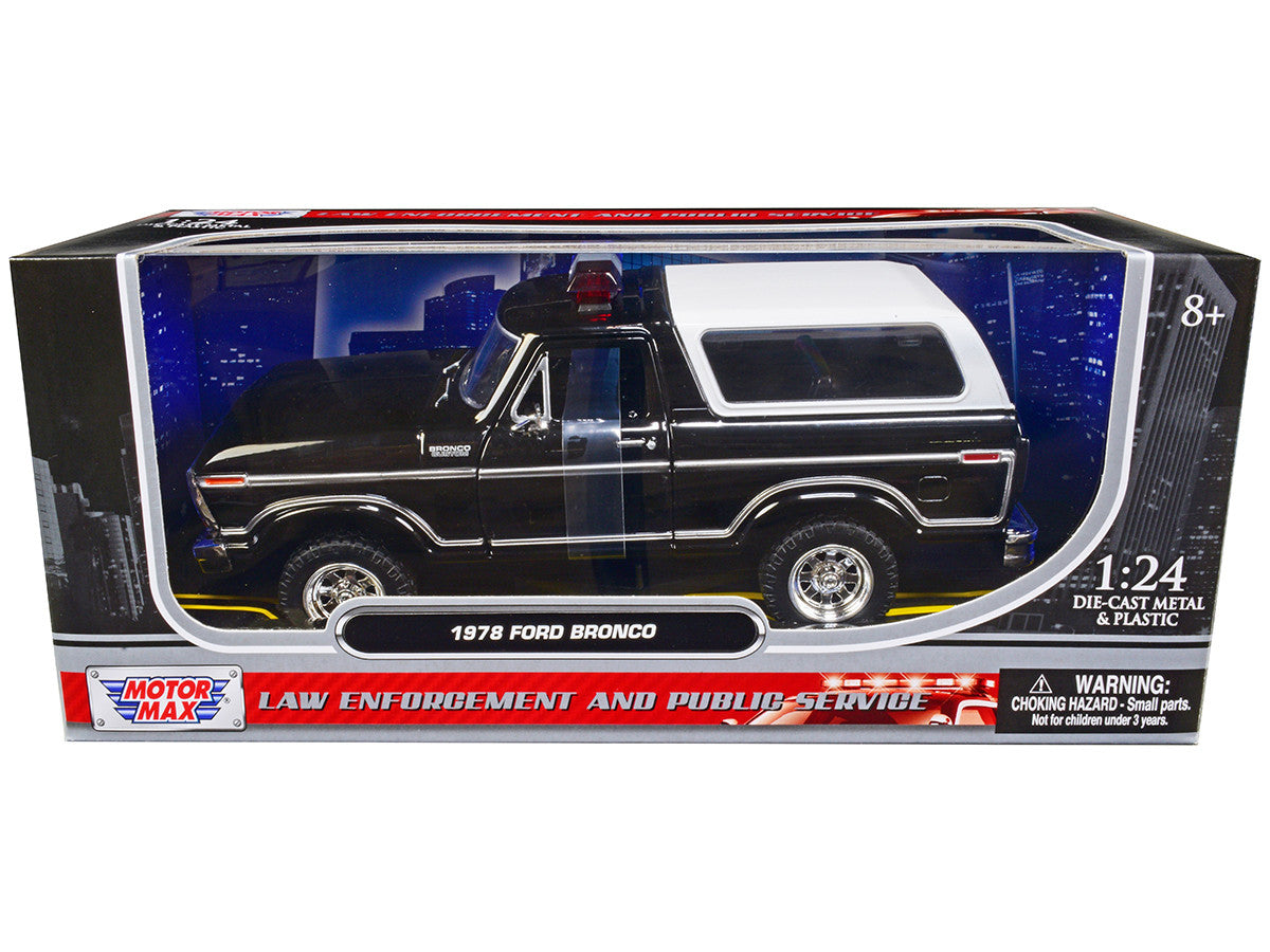 1978 Ford Bronco Police Car Unmarked Black with White Top "Law Enforcement and Public Service" Series 1/24 Diecast Model Car by Motormax by Motormax