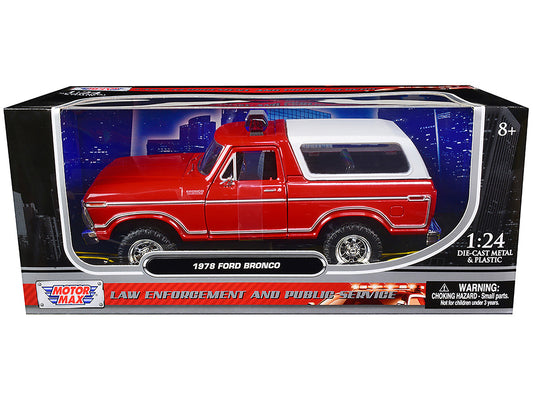 1978 Ford Bronco Fire Department Unmarked Red "Law Enforcement and Public Service" Series 1/24 Diecast Model Car by Motormax by Motormax