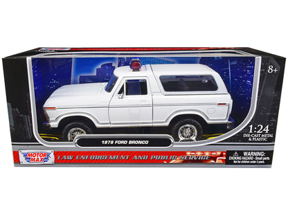 1978 Ford Bronco Police Car Unmarked White "Law Enforcement and Public Service" Series 1/24 Diecast Model Car by Motormax by Motormax