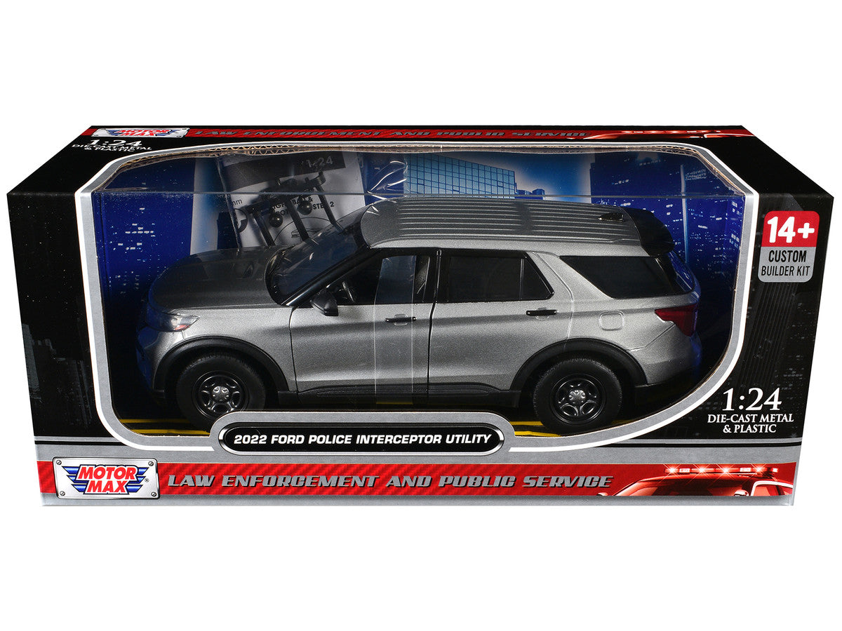 2022 Ford Police Interceptor Utility Unmarked Silver Metallic "Builder's Kit" "Law Enforcement and Public Service" Series 1/24 Diecast Model Car by Motormax by Motormax