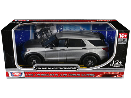 2022 Ford Police Interceptor Utility Unmarked Silver Metallic "Builder's Kit" "Law Enforcement and Public Service" Series 1/24 Diecast Model Car by Motormax by Motormax