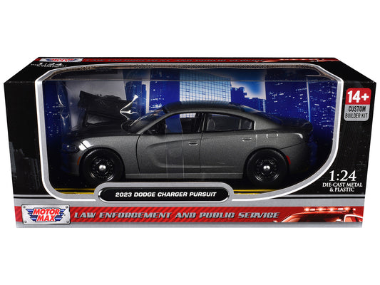 2023 Dodge Charger Pursuit Police Car Gray Metallic "Custom Builder's Kit - Law Enforcement and Public Service" Series 1/24 Diecast Model Car by Motormax by Motormax