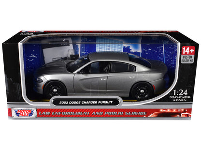 2023 Dodge Charger Pursuit Police Car Silver Metallic "Custom Builder's Kit - Law Enforcement and Public Service" Series 1/24 Diecast Model Car by Motormax by Motormax