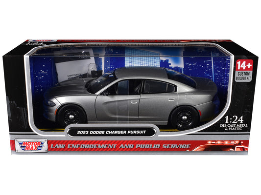 2023 Dodge Charger Pursuit Police Car Silver Metallic "Custom Builder's Kit - Law Enforcement and Public Service" Series 1/24 Diecast Model Car by Motormax by Motormax