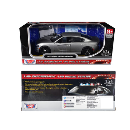 2023 Dodge Charger Pursuit Police Car Silver Metallic "Custom Builder's Kit - Law Enforcement and Public Service" Series 1/24 Diecast Model Car by Motormax by Motormax