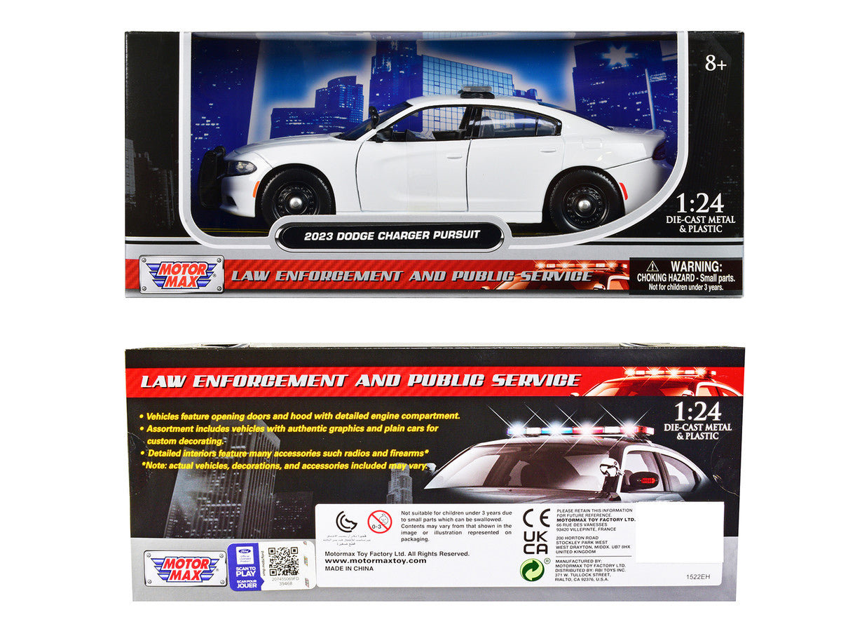 2023 Dodge Charger Pursuit Police Car Plain White "Law Enforcement and Public Service" Series 1/24 Diecast Model Car by Motormax by Motormax
