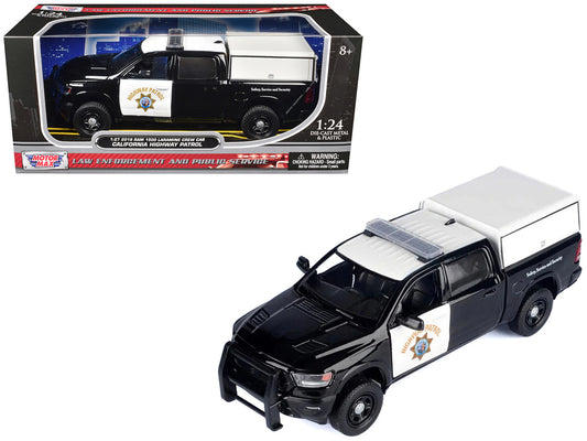 2019 RAM 1500 Laramine Crew Cab Pickup Truck "California Highway Patrol" Black and White with Truck Bed Camper "Law Enforcement and Public Service" Series 1/24-1/27 Diecast Model Car by Motormax by Motormax