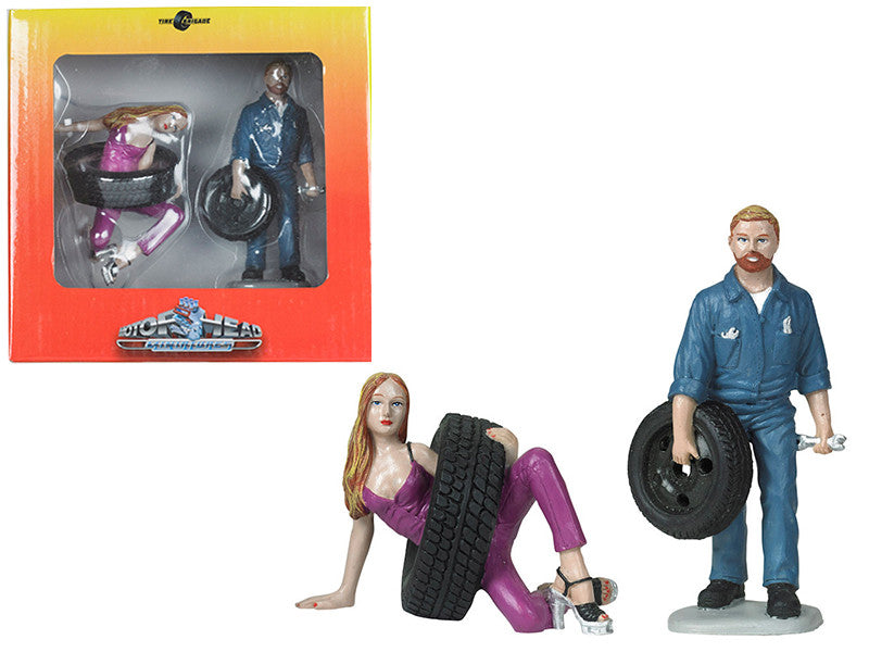Val and Gary Tire Brigade 2 piece Figurine Set 1/18 by Motorhead Miniatures by Motorhead Miniatures
