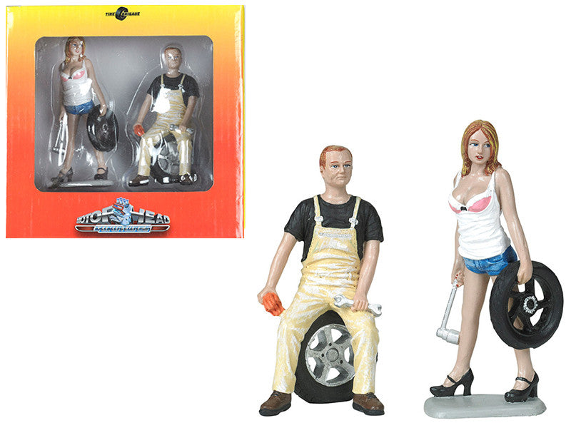 Meg and Derek Tire Brigade 2 piece Figurine Set 1/18 by Motorhead Miniatures by Motorhead Miniatures