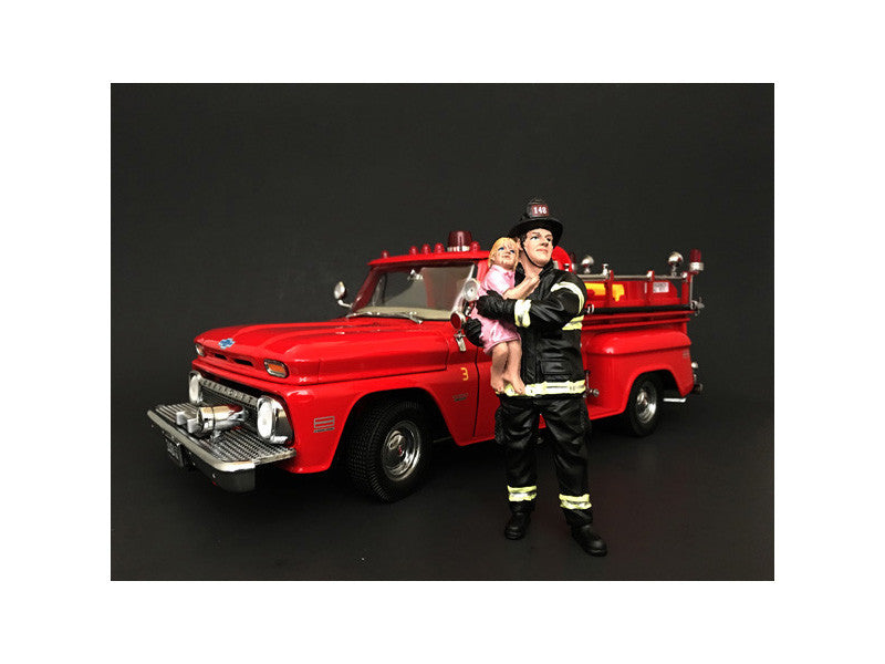 Firefighter Saving Life with Baby Figurine / Figure For 1:18 Models by American Diorama by American Diorama