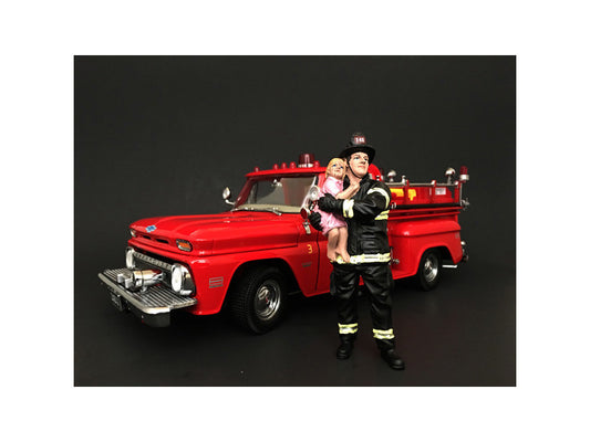 Firefighter Saving Life with Baby Figurine / Figure For 1:18 Models by American Diorama by American Diorama
