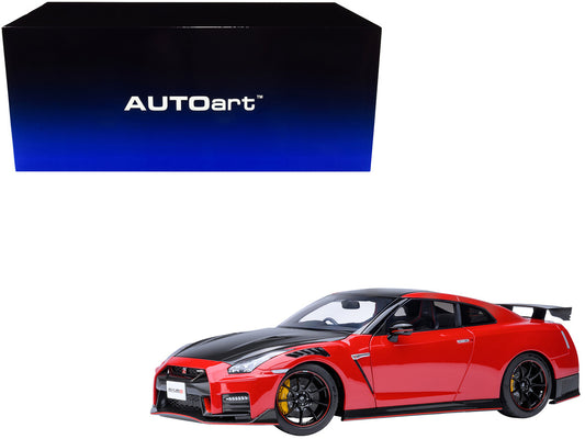 2022 Nissan GT-R (R35) Nismo Special Edition RHD (Right Hand Drive) Vibrant Red with Carbon Hood and Top 1/18 Model Car by Autoart by Autoart