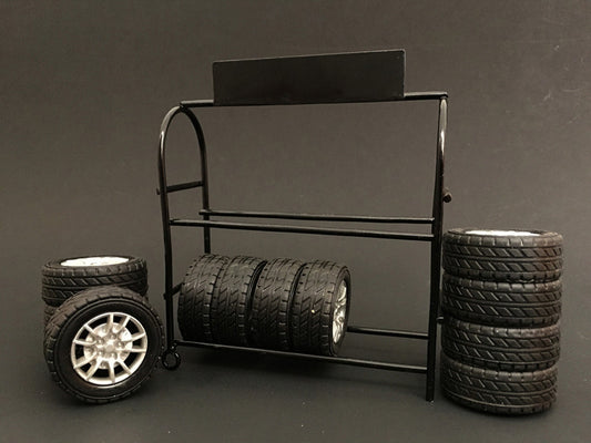 Metal Tire Rack with Rims and Tires for 1/24 Scale Models by American Diorama by American Diorama