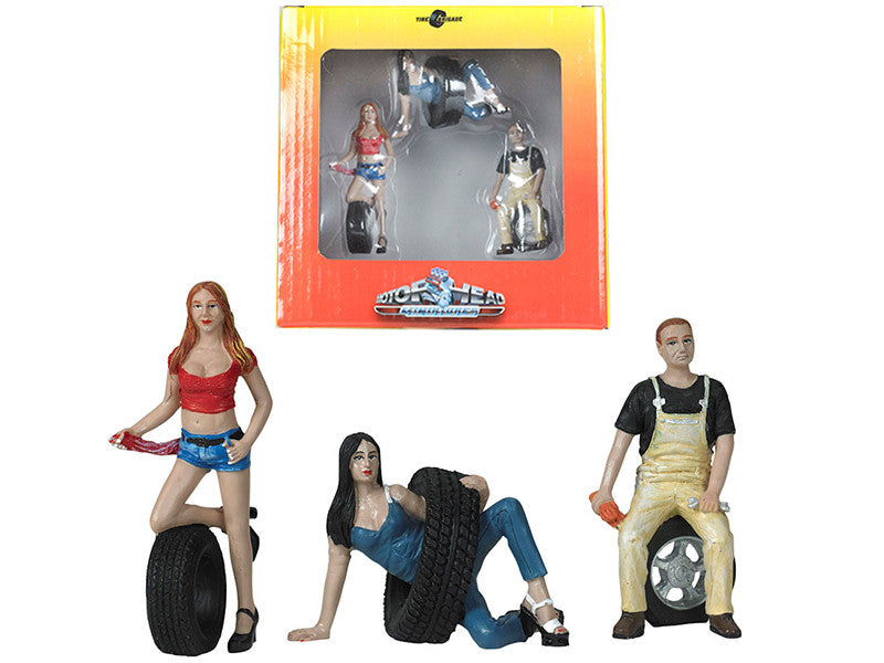 Val, Andie and Derek Tire Brigade 3 piece Figurine Set 1/24 by Motorhead Miniatures by Motorhead Miniatures