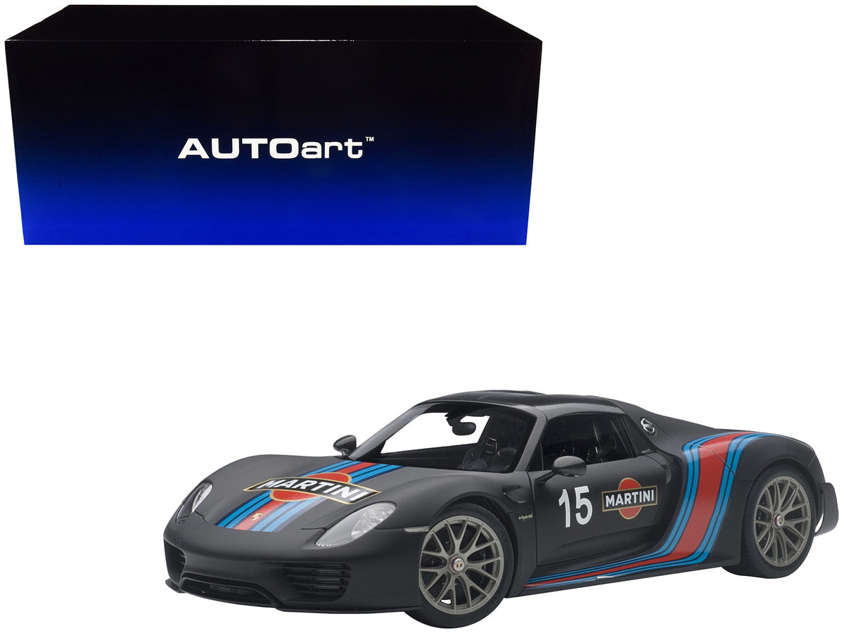 Porsche 918 Spyder Weissach Package Black/ Martini Livery #15 1/18 Model Car by Autoart by Autoart