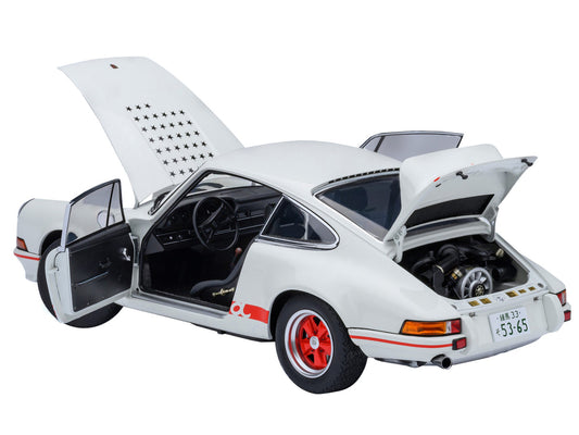 Porsche 911 Carrera 2.7 RS "The Circuit Wolf" White with Red Stripes and Wheels with Hood Graphics 1/18 Model Car by Autoart by Autoart