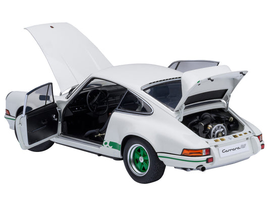Porsche 911 Carrera 2.7 RS Grand Prix White with Green Stripes and Wheels 1/18 Model Car by Autoart by Autoart