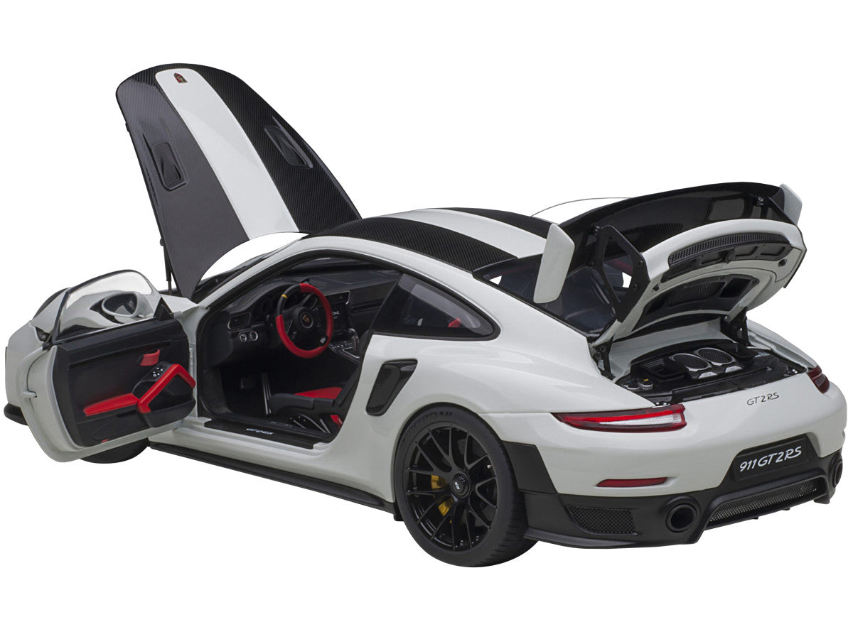Porsche 911 (991.2) GT2 RS Weissach Package White with Carbon Stripes 1/18 Model Car by Autoart by Autoart