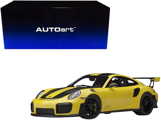 Porsche 911 (991.2) GT2 RS Weissach Package Racing Yellow with Carbon Stripes 1/18 Model Car by Autoart by Autoart