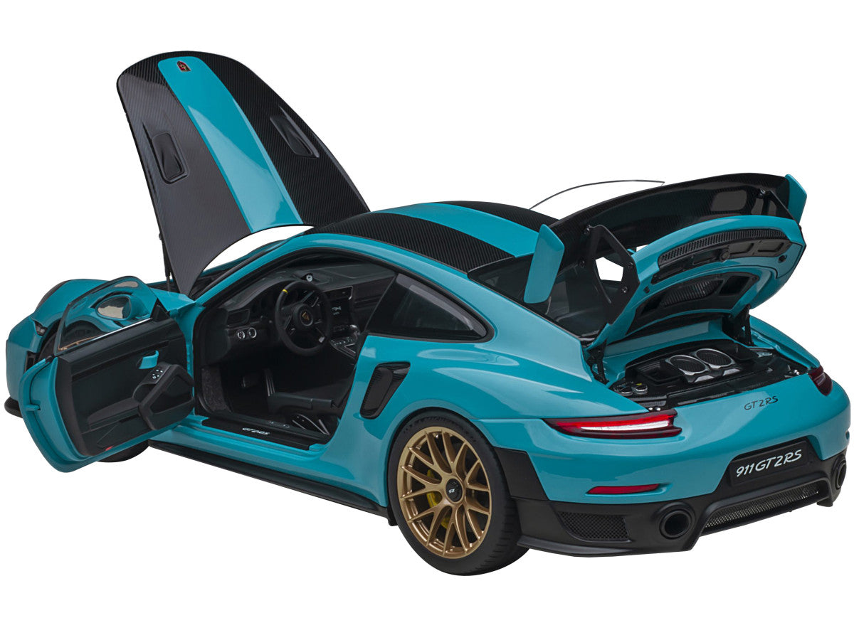 Porsche 911 (991.2) GT2 RS Weissach Package Miami Blue with Carbon Stripes 1/18 Model Car by Autoart by Autoart