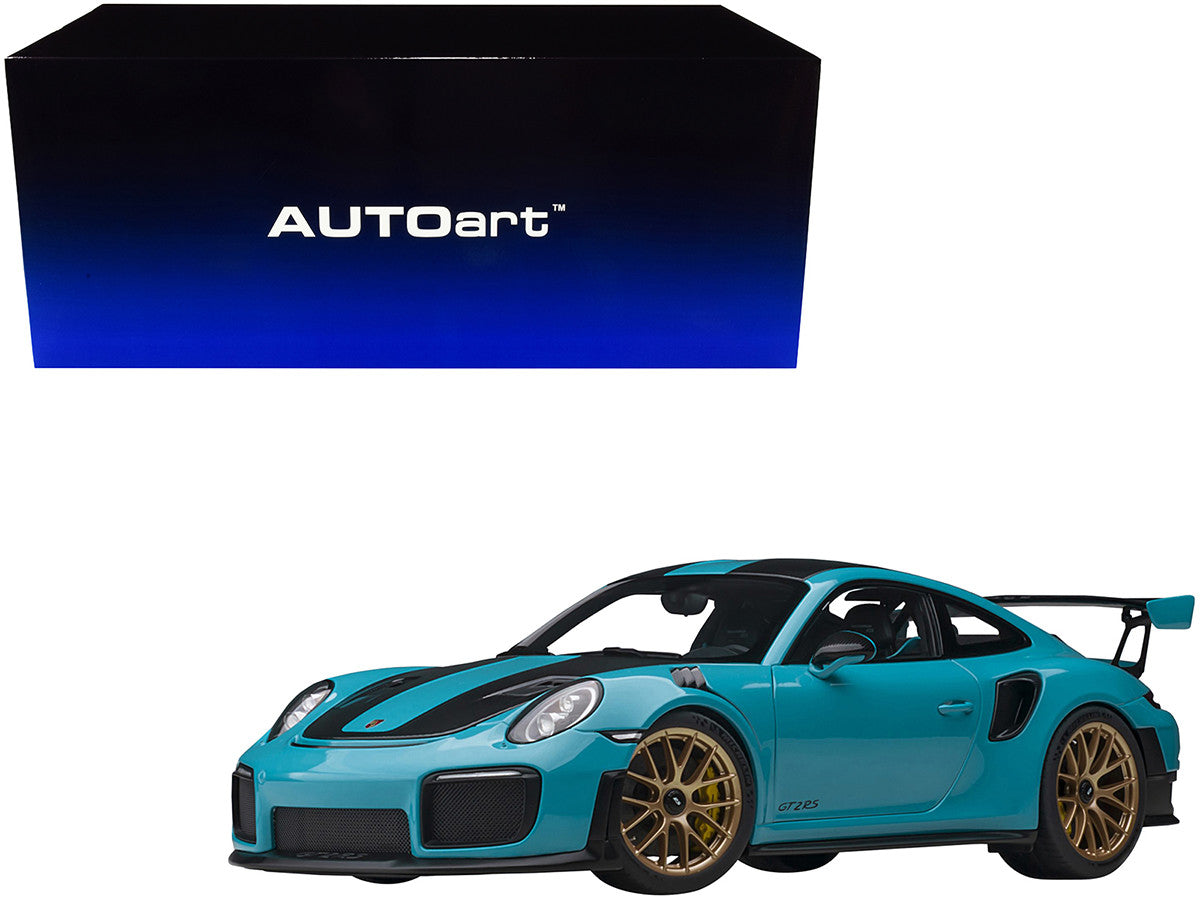 Porsche 911 (991.2) GT2 RS Weissach Package Miami Blue with Carbon Stripes 1/18 Model Car by Autoart by Autoart