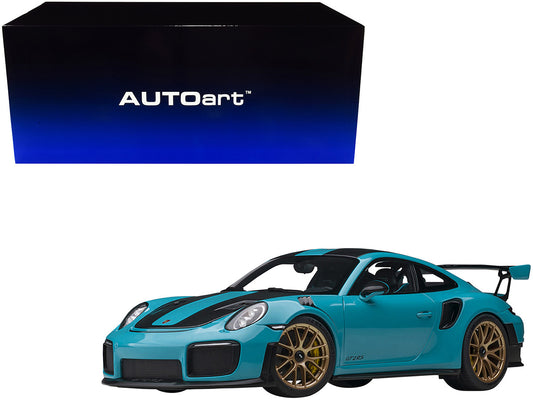 Porsche 911 (991.2) GT2 RS Weissach Package Miami Blue with Carbon Stripes 1/18 Model Car by Autoart by Autoart