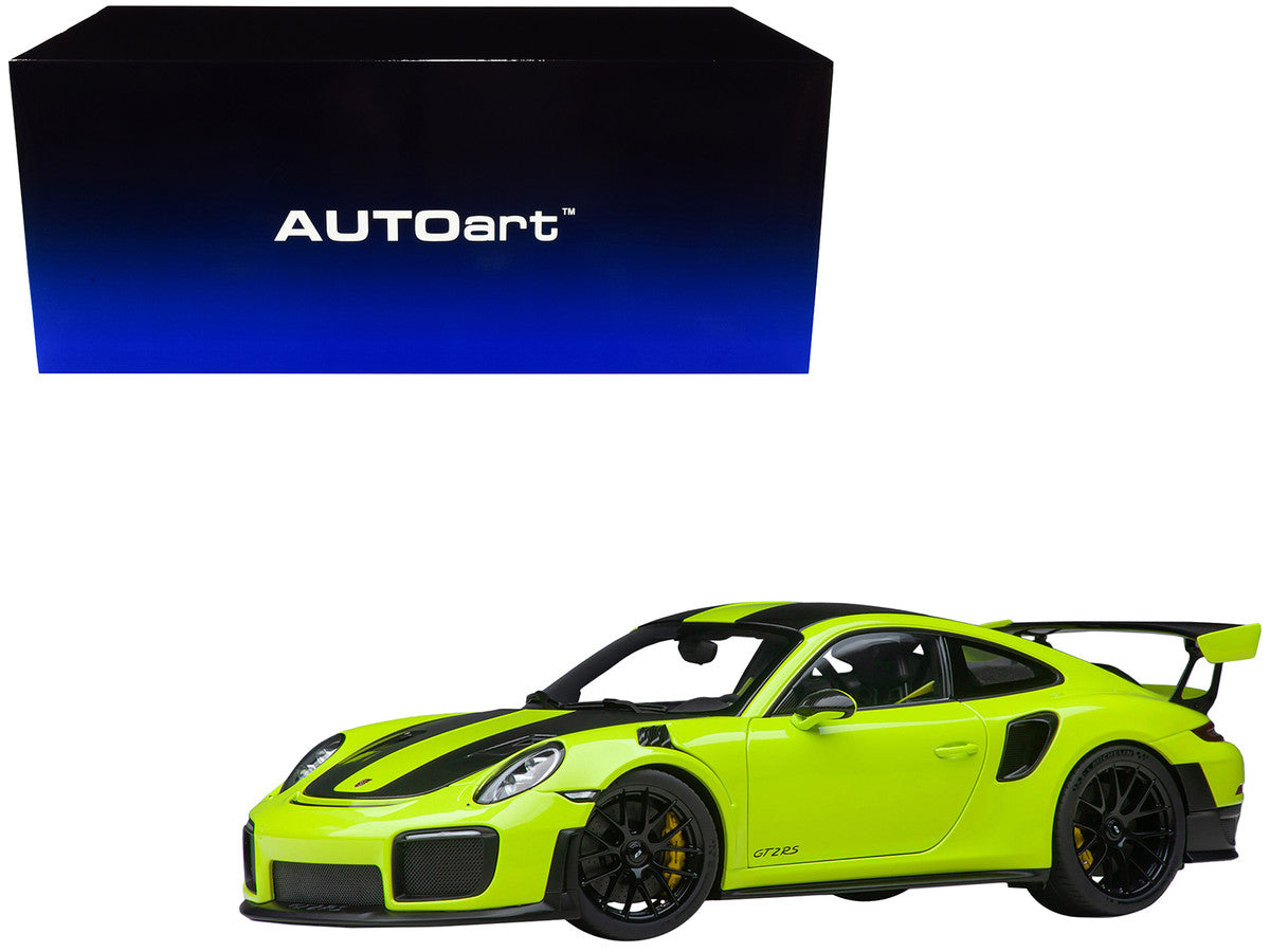 Porsche 911 (991.2) GT2 RS Weissach Package Acid Green with Carbon Stripes 1/18 Model Car by Autoart by Autoart