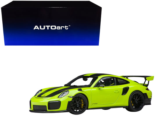 Porsche 911 (991.2) GT2 RS Weissach Package Acid Green with Carbon Stripes 1/18 Model Car by Autoart by Autoart