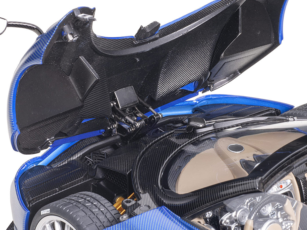 Pagani Huayra Roadster Blue Tricolore Carbon Fiber with Black Top with Luggage Set 1/18 Model Car by Autoart by Autoart