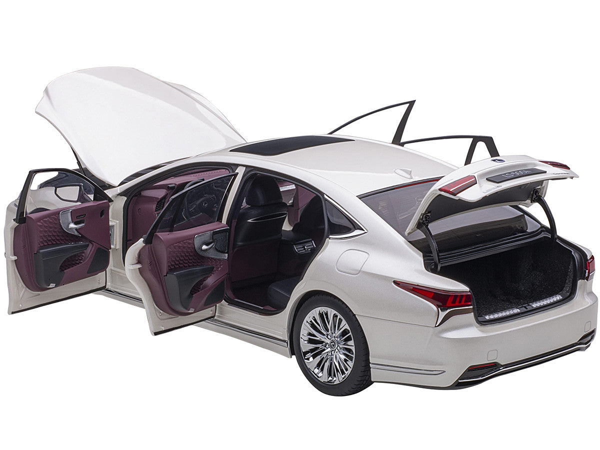 Lexus LS500h Sonic White Metallic with Crimson and Black Interior 1/18 Model Car by Autoart by Autoart