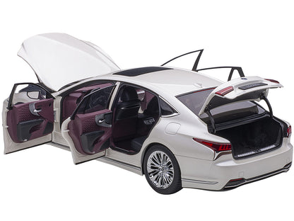 Lexus LS500h Sonic White Metallic with Crimson and Black Interior 1/18 Model Car by Autoart by Autoart